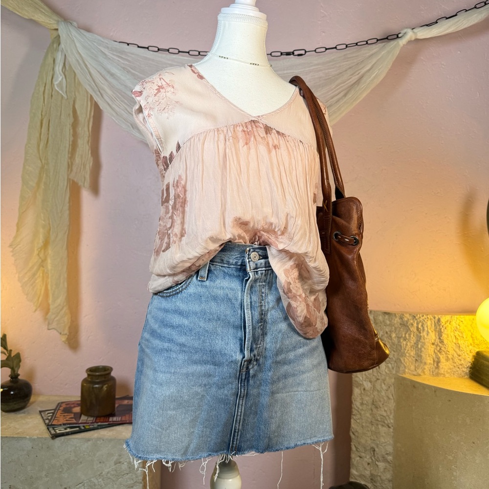 silk blush floral tank top sheer romantic boho lightweight size small
